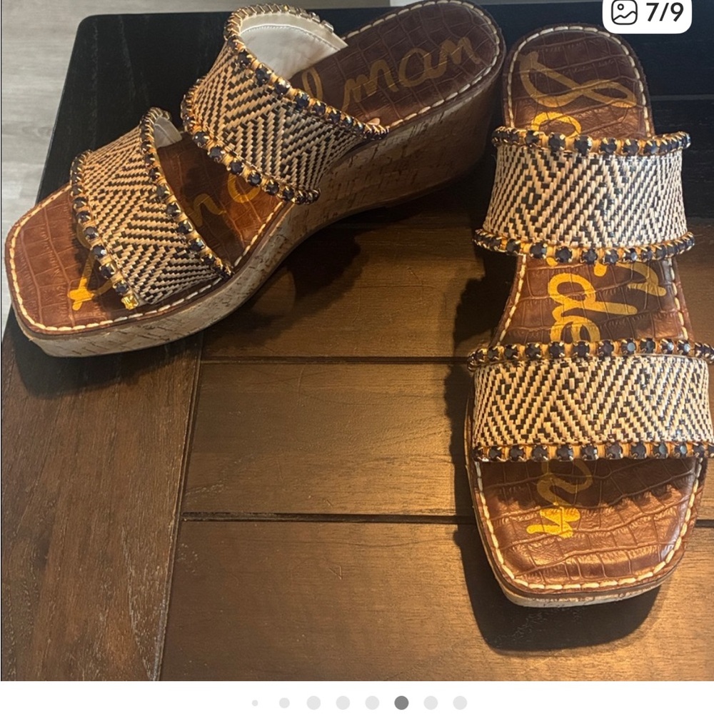 Sam Edelman Raffia Beaded Slide Sandals - Brown & Tan